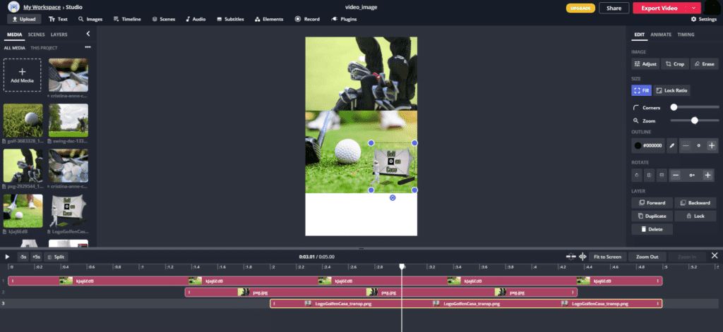 El Studio Editor de Kapwing y su l&iacute;nea de tiempo y herramientas muy variadas